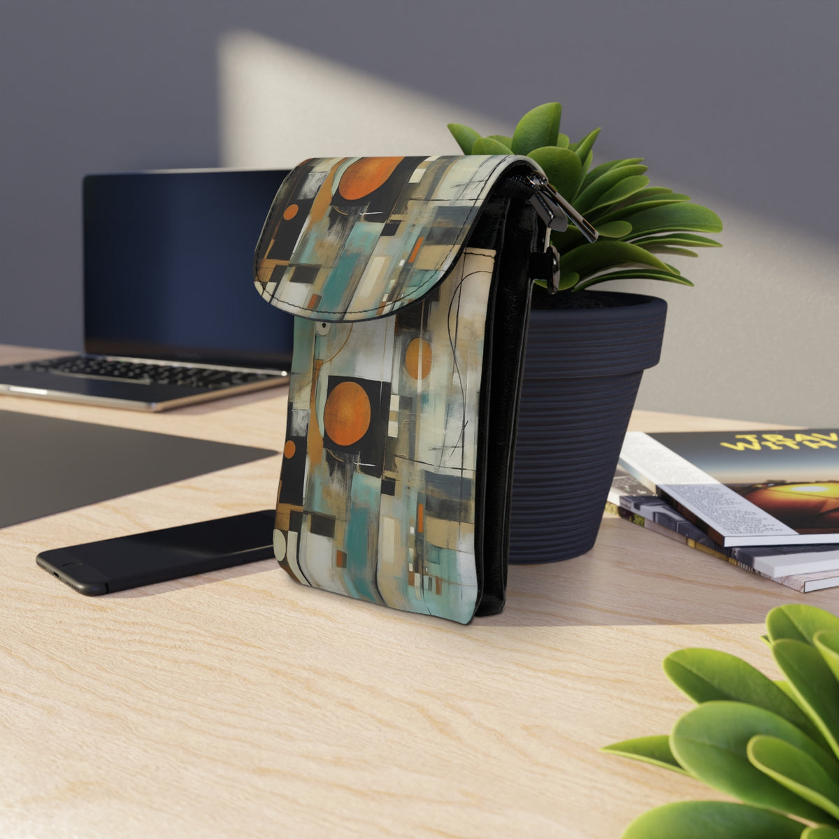 Scandinavian Chic: Vintage Fashion-Inspired Small Cell Phone Wallet with Atomic Age Design