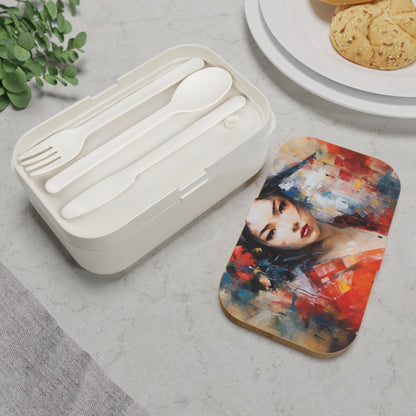 Abstract Geisha Art Bento Box: Captivating Brushstrokes in a Japanese Aesthetic