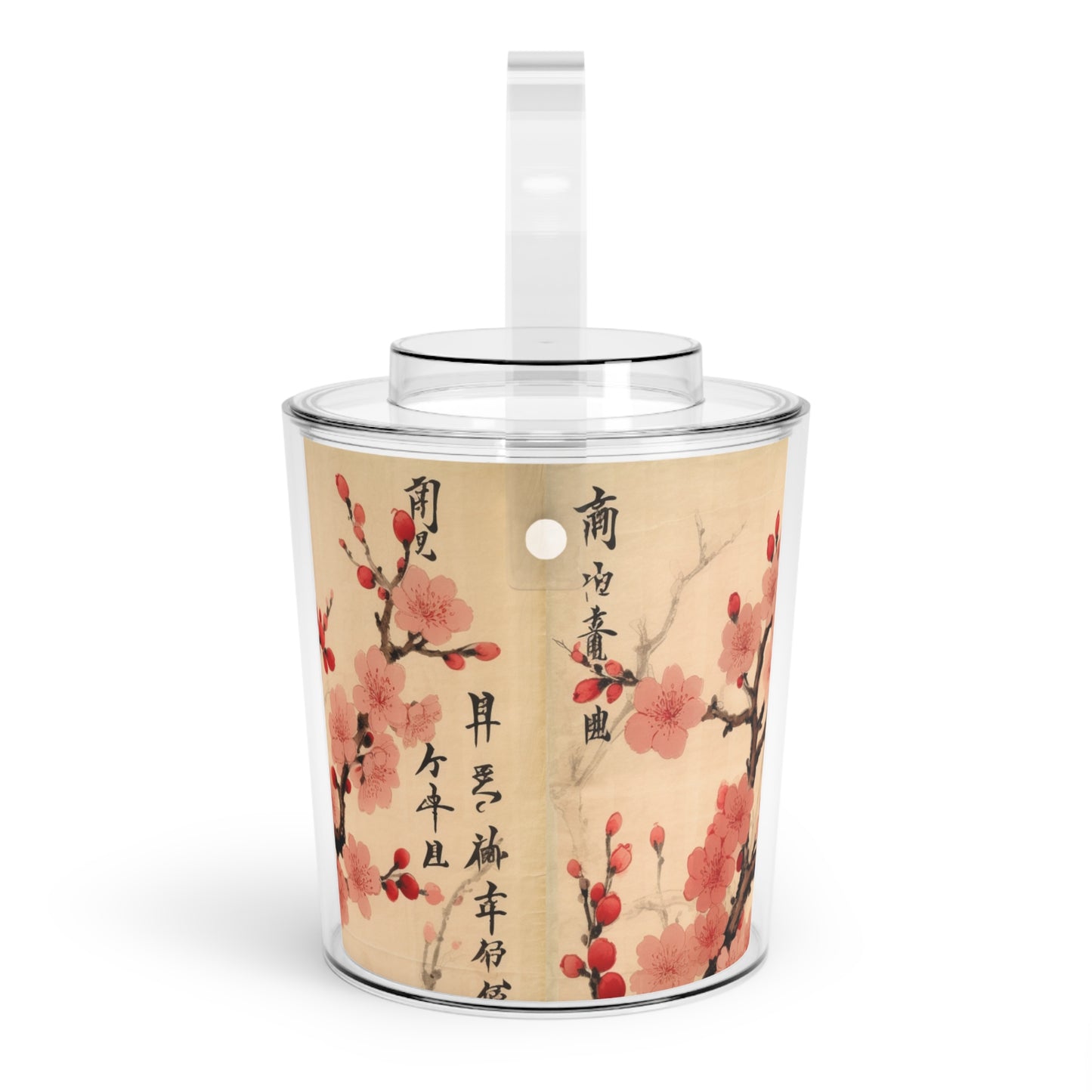 Floral Fusion: Ice Bucket with Tongs Merging Cherry Blossom Beauty and Artistic Flower Drawings
