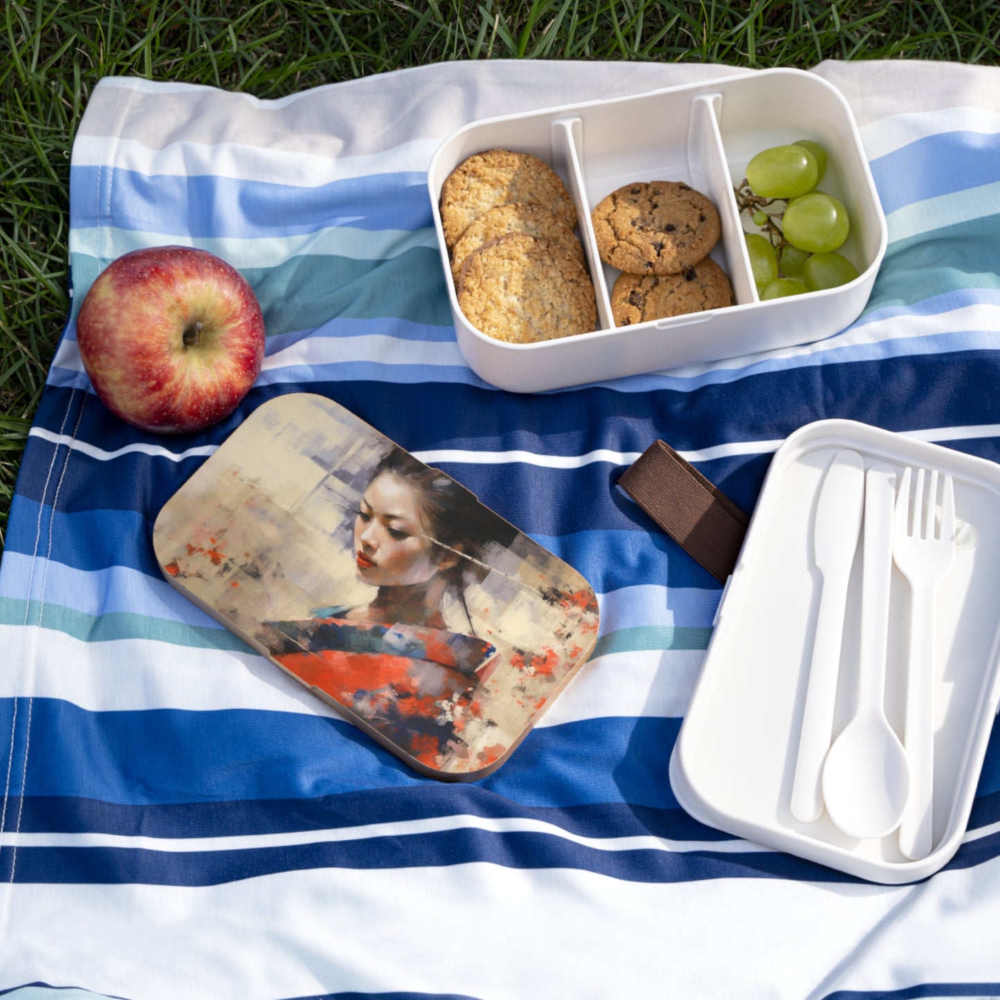 Japanese-Inspired Abstract Oil Painting Bento Box: Celebrating Geisha Beauty