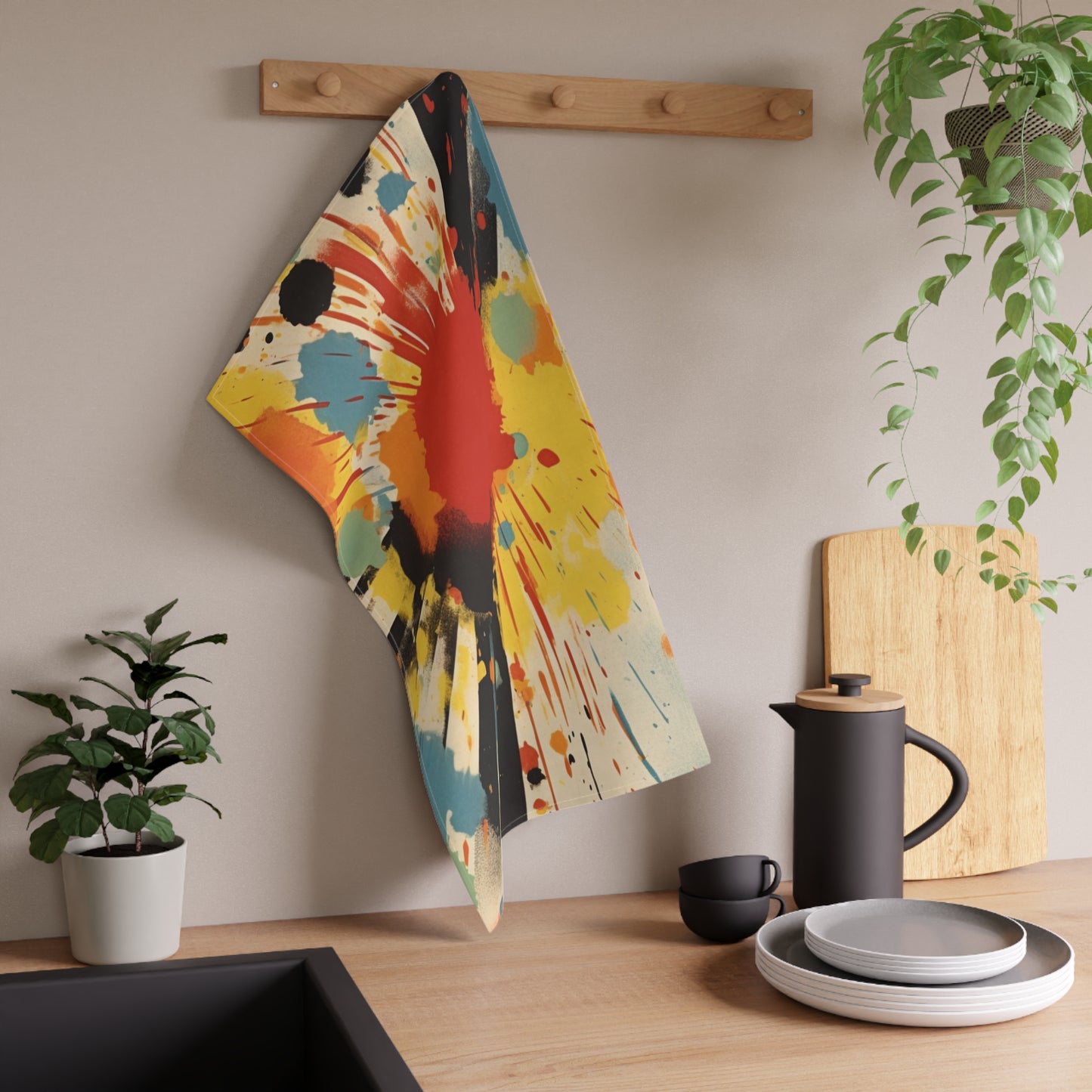 Abstract Harmony: Luminous Brushwork Kitchen Towel