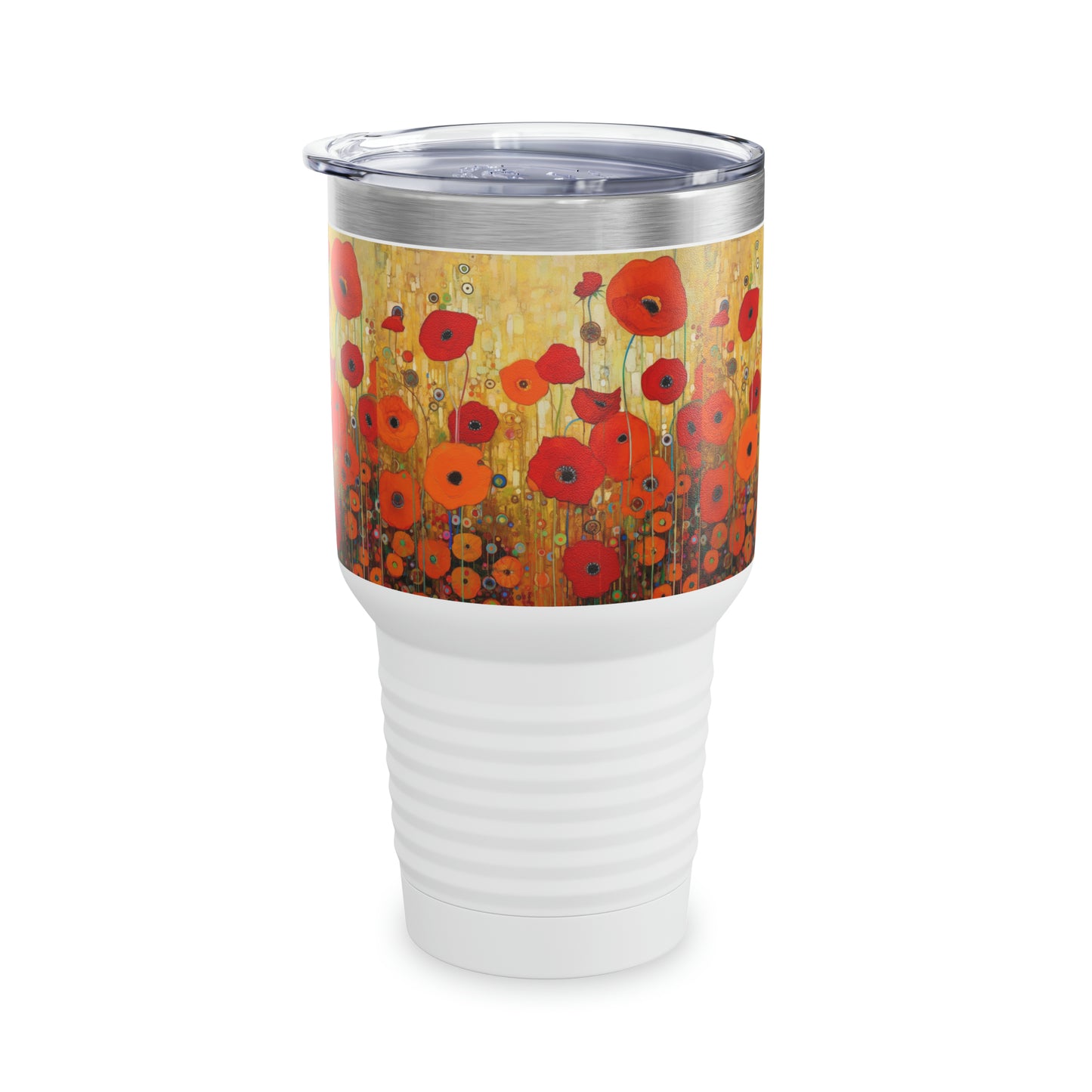 Floral Opulence: Ringneck Tumbler Showcasing the Enchanting Poppies Inspired by Gustav Klimt