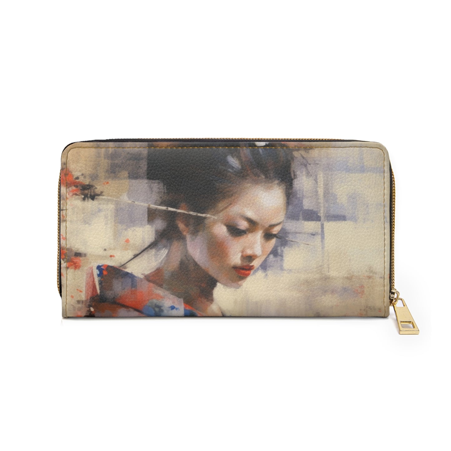 Japanese-Inspired Abstract Oil Painting Zipper Wallet: Celebrating Geisha Beauty