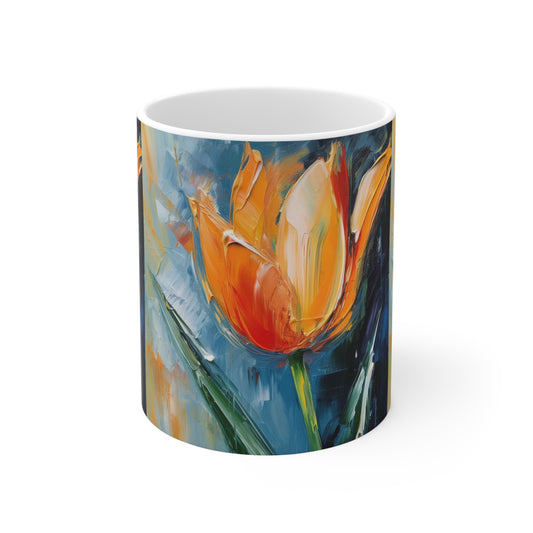 Tulip Magic on Ceramic: A Blossoming Artistic Delight for Your Coffee