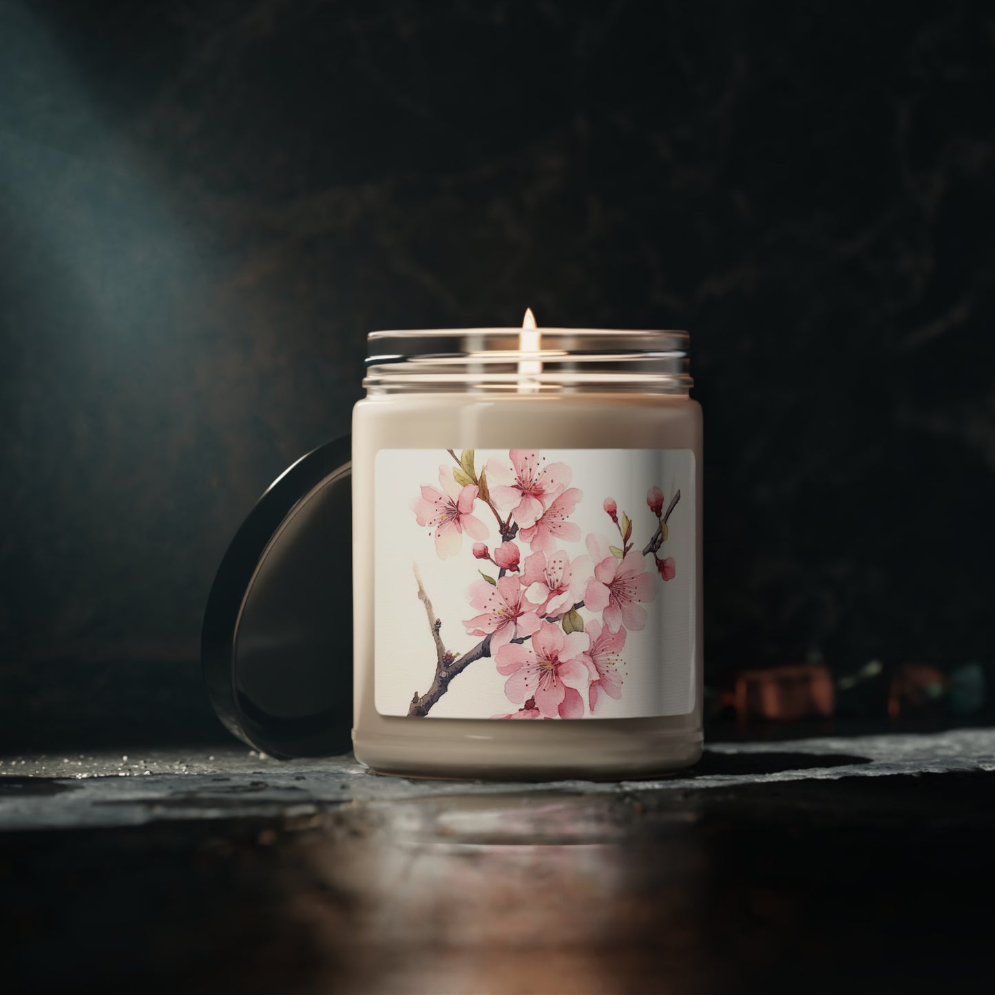 Watercolor Cherry Blossom Scented Soy Candle