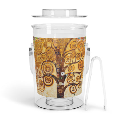 Captivating Artistry: The Tree of Life Ice Bucket with Tongs, Inspired by Gustav Klimt's Timeless Masterpiece