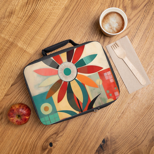 Floral Delight: Atomic Age Lunch Bag with Vintage Fashion and Flower Drawings