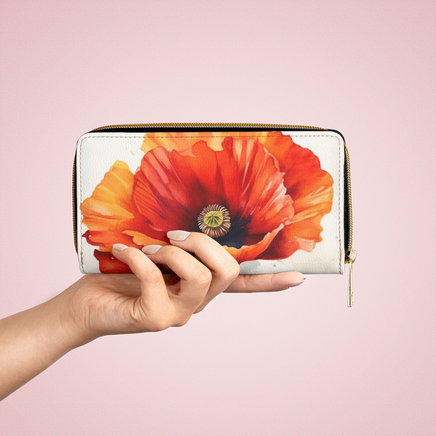 Stunning Poppy Flower Watercolor Zipper Wallet: A Blossoming Experience