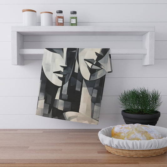 Abstract Oil Paint Kitchen Towel: Cubist Artistry in a Portable Masterpiece