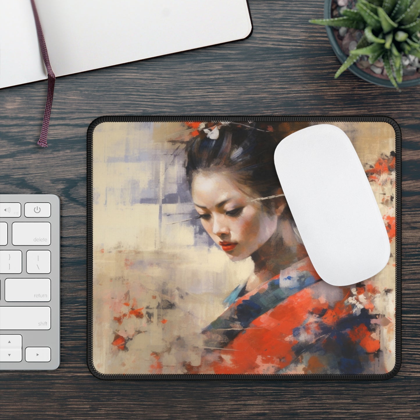Japanese-Inspired Abstract Oil Painting Gaming Mouse Pad: Celebrating Geisha Beauty