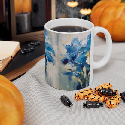 Embrace Artistic Expression with Blue Orchid Abstract Painting Ceramic Mug