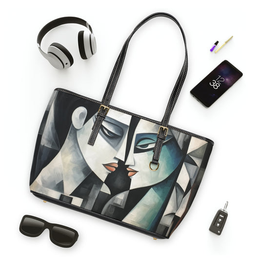 PU Leather Shoulder Bag with Cubist Art Finesse and Abstract Flair
