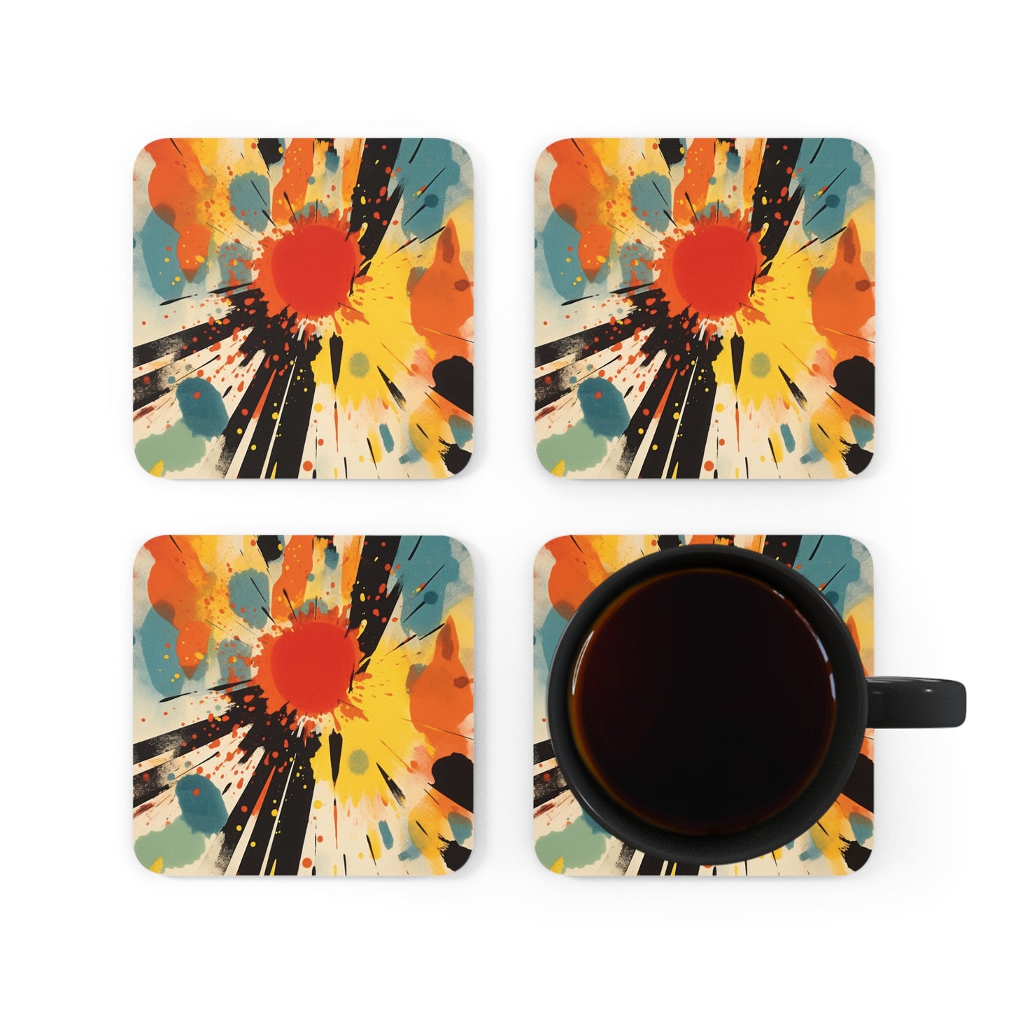 Cosmic Fusion: Abstract Corkwood Coaster Set