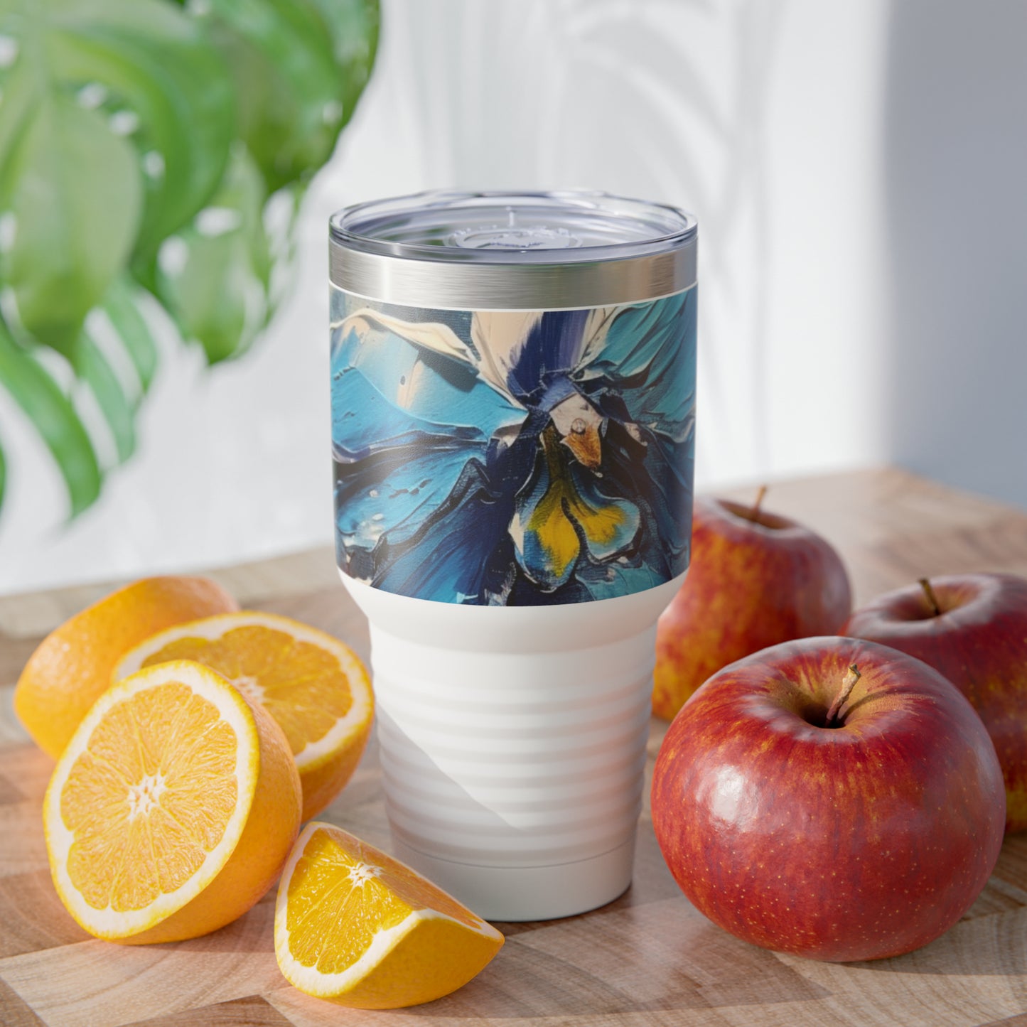 Unleash Your Imagination: Blue Orchid Abstract Painting Ringneck Tumbler, Let Art Inspire Your Every Sip