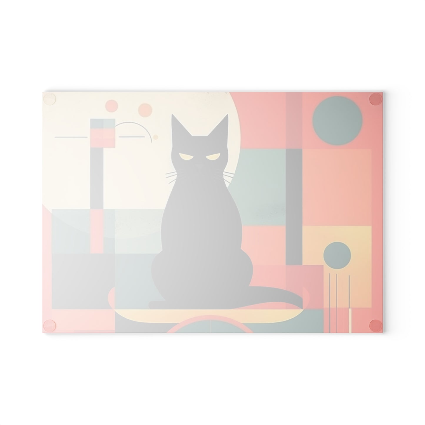 Artistic Abstractions and Playful Paws: Modern Abstract Cat Art-inspired Glass Cutting Board with Atomic Age Flair