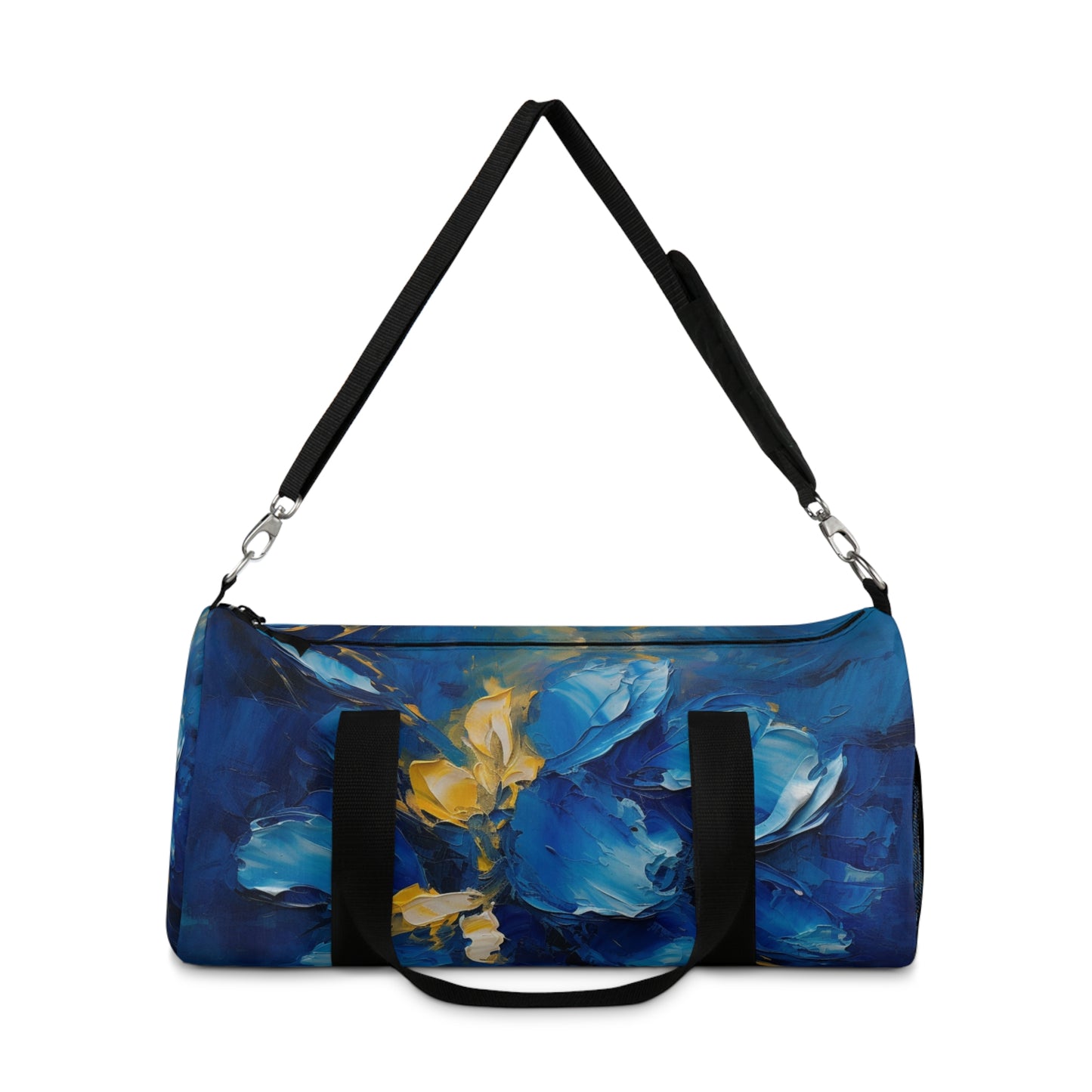 Abstract Wallpaper Duffel Bag: Immersive Floral Beauty with Blue Orchid Motif