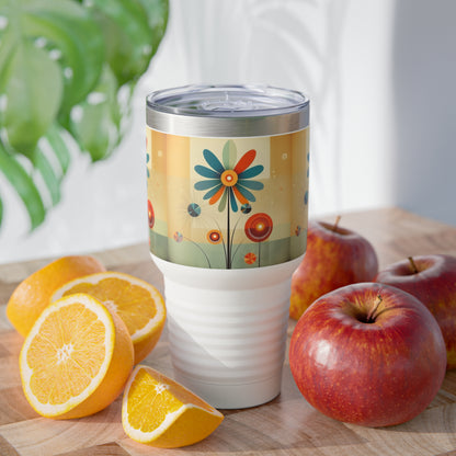 Chic Floral Accents: Midcentury Modern Ringneck Tumbler with Stylish Flower Drawings