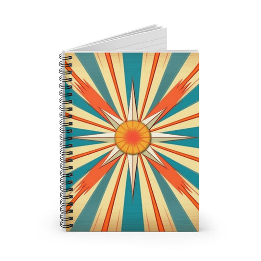 Vintage Chic: Starburst Candy Colored Spiral Notebook Ruled with Atomic Age Design