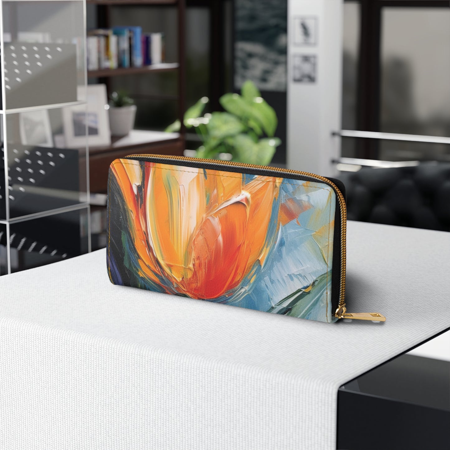 Orange Tulip Magic on Zipper Wallet: A Blossoming Artistic Delight