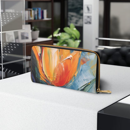 Orange Tulip Magic on Zipper Wallet: A Blossoming Artistic Delight