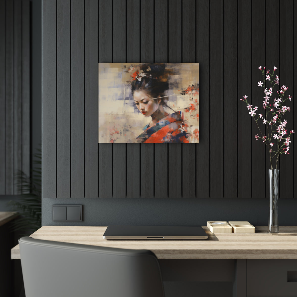 Japanese-Inspired Abstract Oil Painting Acrylic Prints: Celebrating Geisha Beauty