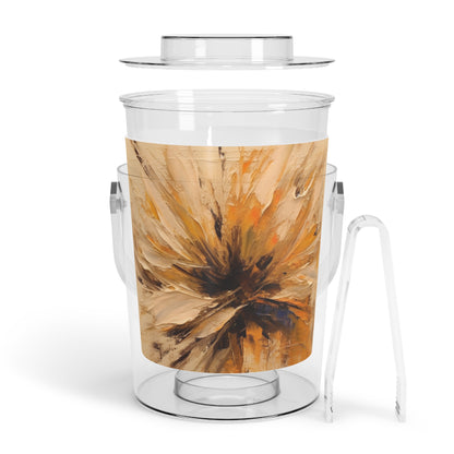 Abstract Tan Hua Painting on Ice Bucket with Tongs: A Fusion of Art and Nature
