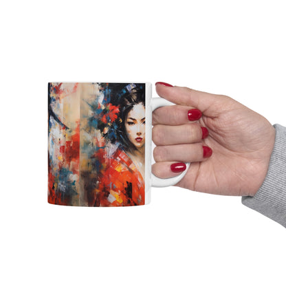 Embrace the Beauty: Geisha Painting Ceramic Mug for Abstract Art Lovers