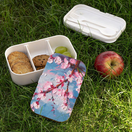 Bento Box with Abstract Cherry Blossom Drawing: Embrace the Serenity