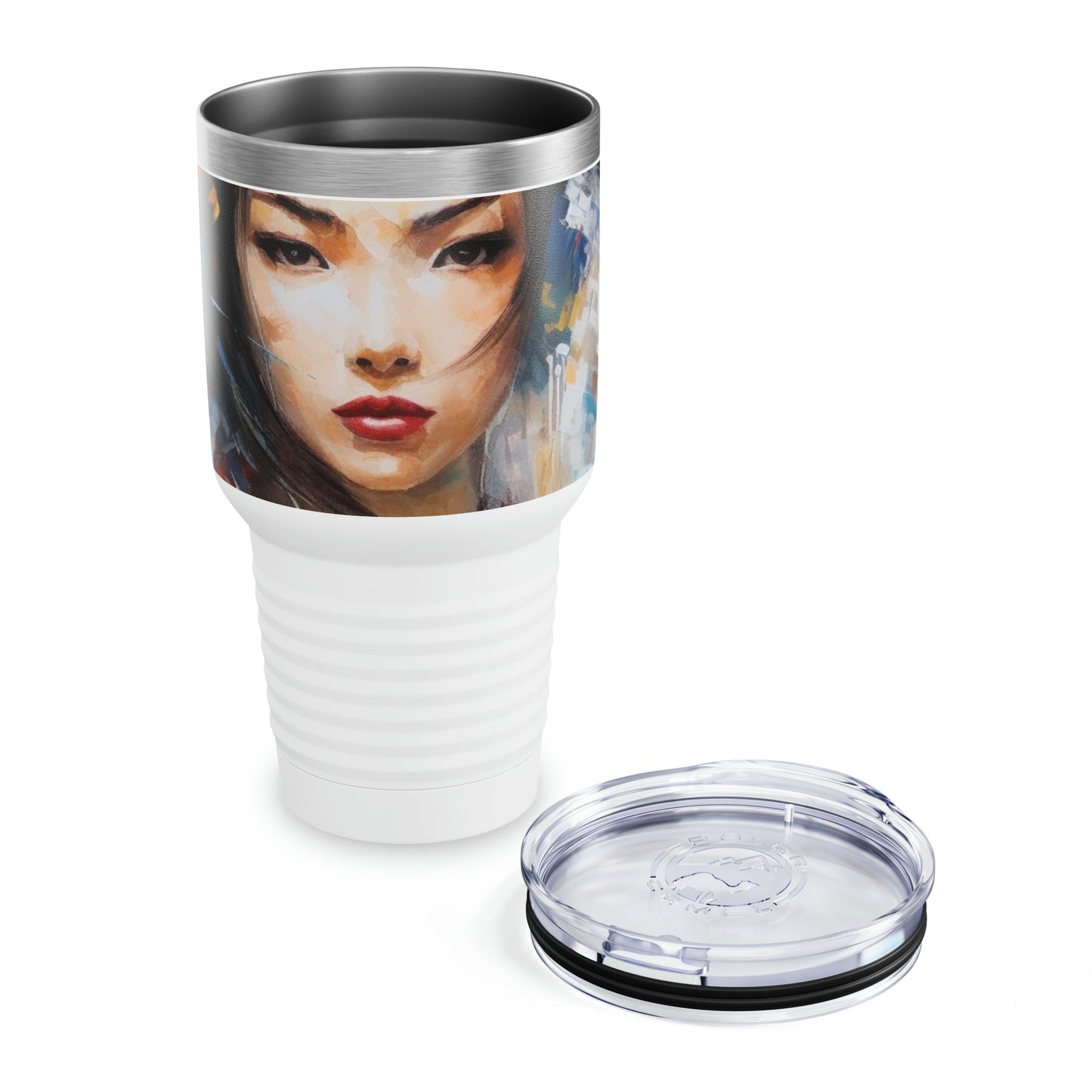 Artistic Fusion: Abstract Geisha Art Ringneck Tumbler, A Harmonious Blend of Style and Expression