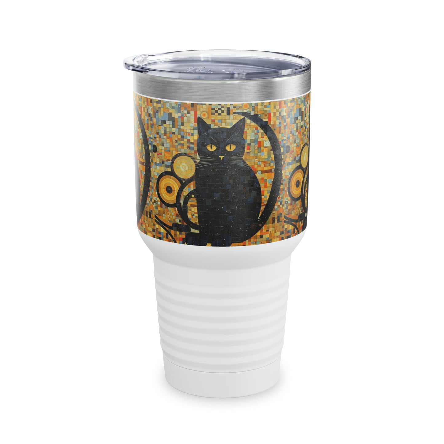 Gilded Feline Elegance: Ringneck Tumbler Unleashing the Artistic Splendor of Gustav Klimt's Cats