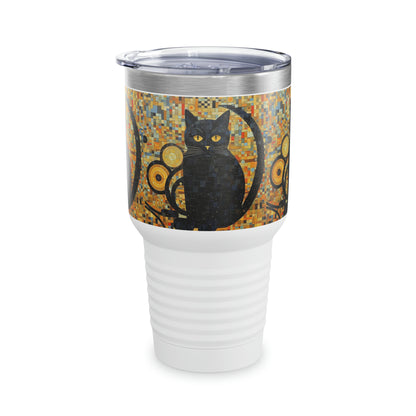 Gilded Feline Elegance: Ringneck Tumbler Unleashing the Artistic Splendor of Gustav Klimt's Cats