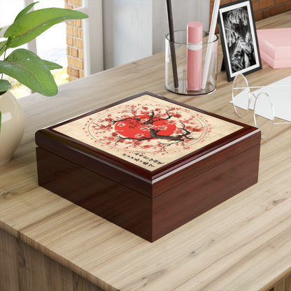 Nature's Brushstrokes: Jewelry Box Featuring Captivating Cherry Blossom Drawings