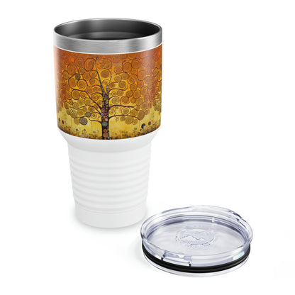 Symbolic Serenity: Ringneck Tumbler with Gustav Klimt's Tree of Life, Inspiring Artistic Elegance