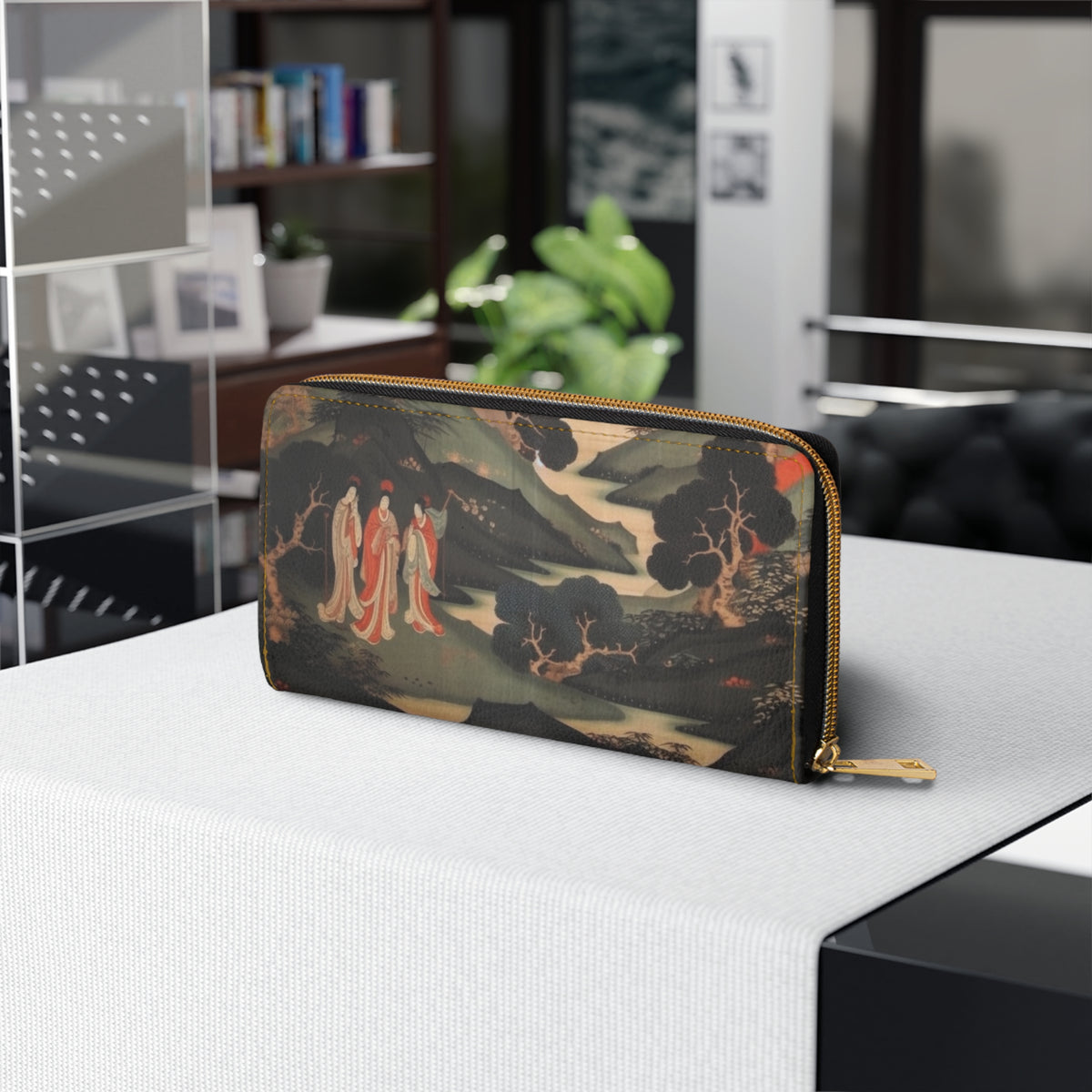 Custom Japanese Tapestry on a Zipper Wallet - Unique Artistic Expression