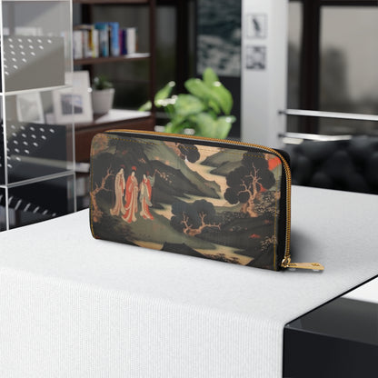 Custom Japanese Tapestry on a Zipper Wallet - Unique Artistic Expression