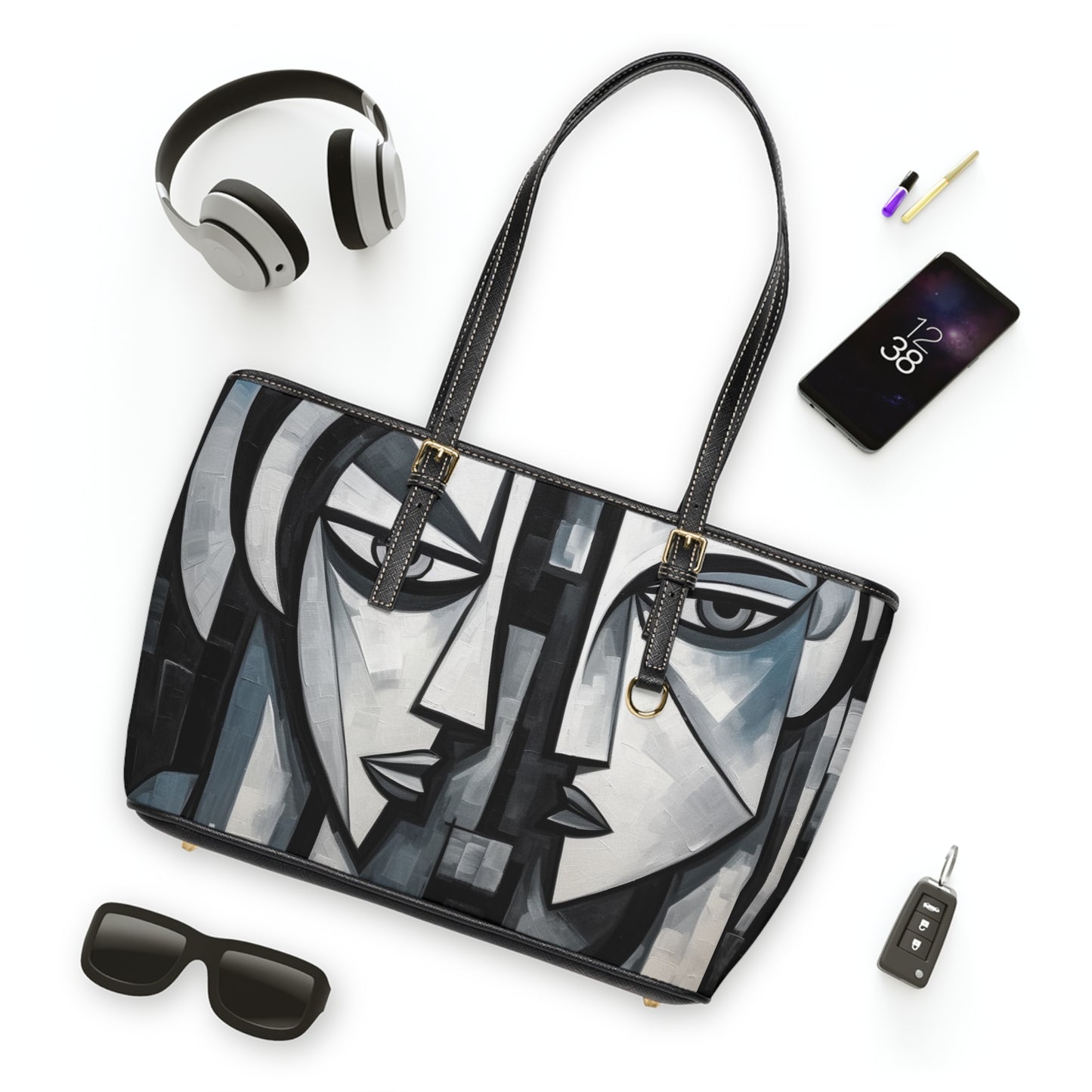 Cubist Paintings PU Leather Shoulder Bag