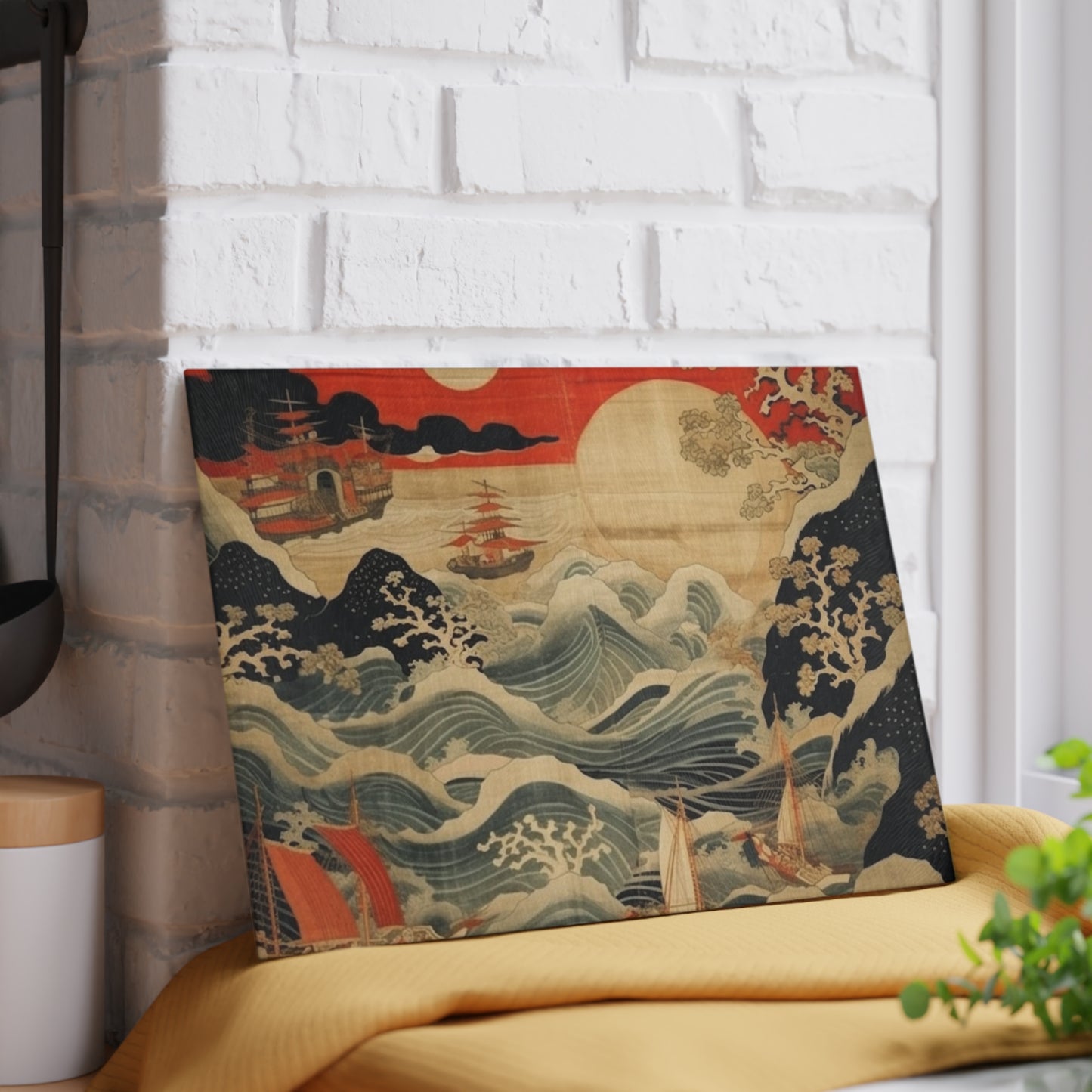 Artistic Fusion - Where Japanese Tapestry Meets the Perfect Glass Cutting Board