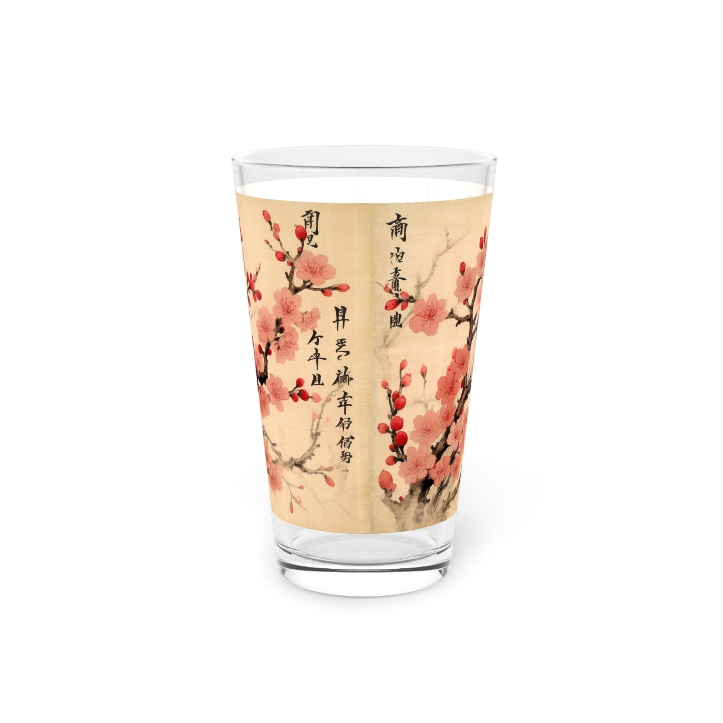 Floral Fusion: Pint Glass Merging Cherry Blossom Beauty and Artistic Flower Drawings