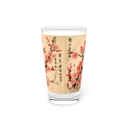 Floral Fusion: Pint Glass Merging Cherry Blossom Beauty and Artistic Flower Drawings