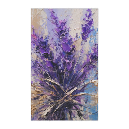 Vibrant Lavender Art on Kitchen Towel: A Floral Delight for Your Senses
