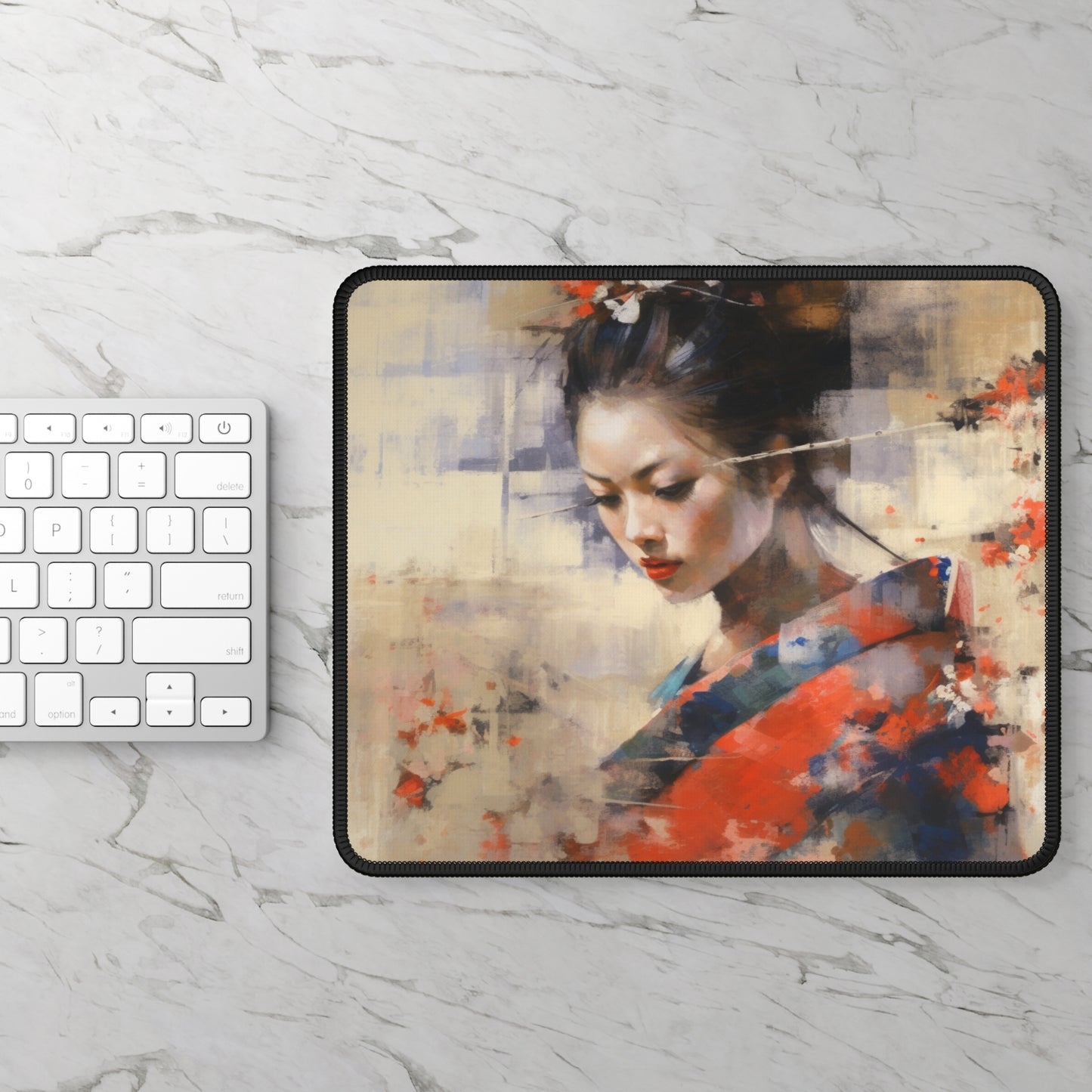 Japanese-Inspired Abstract Oil Painting Gaming Mouse Pad: Celebrating Geisha Beauty