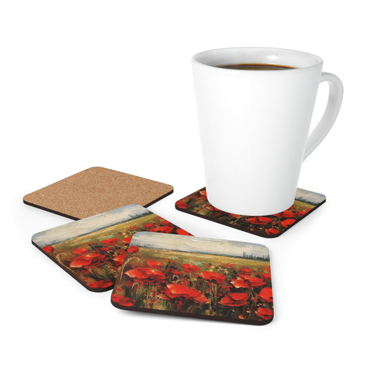 Abstract Poppy Fields: Corkwood Coaster Set for Artistic Inspiration