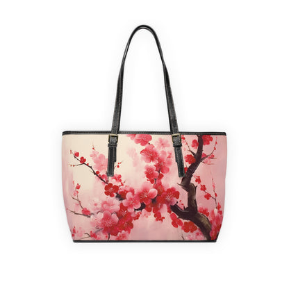 Artistic Floral Elegance: PU Leather Shoulder Bag Showcasing Exquisite Cherry Blossom Renderings