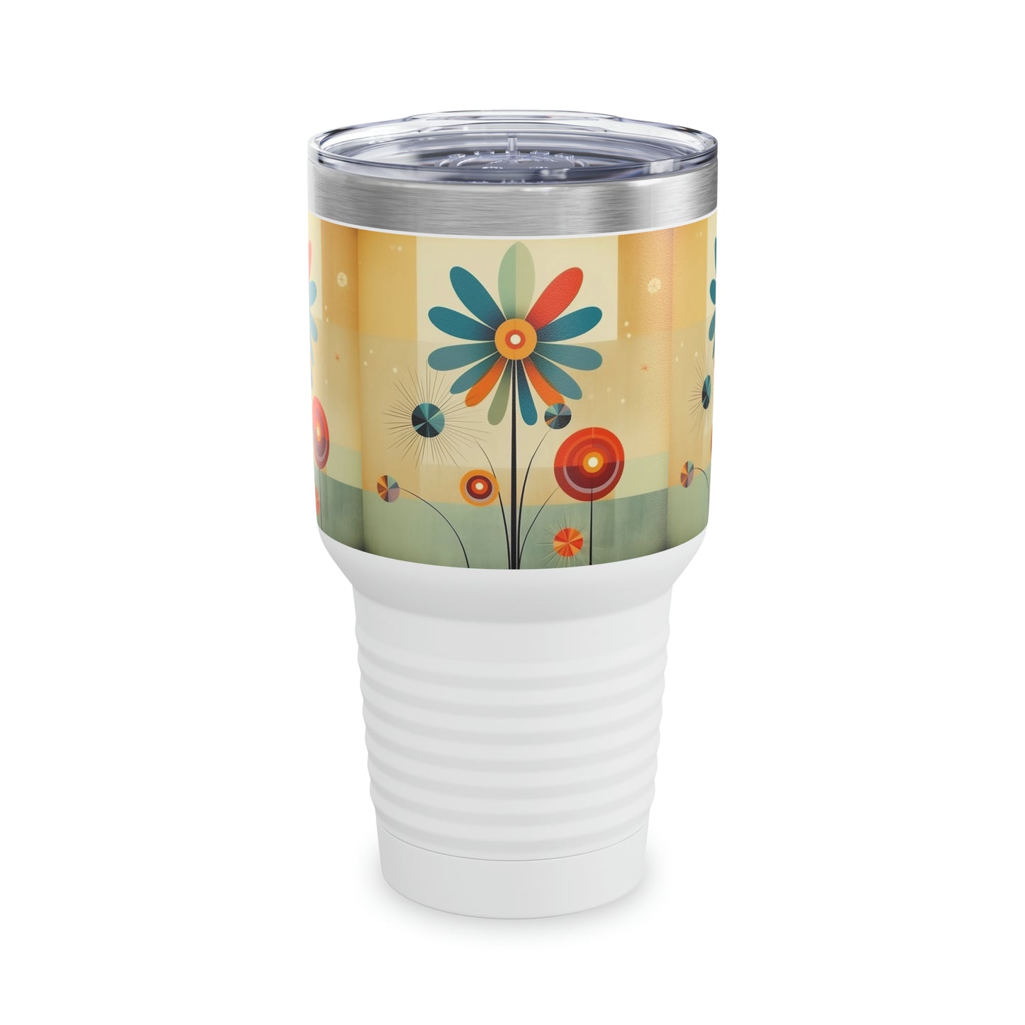 Chic Floral Accents: Midcentury Modern Ringneck Tumbler with Stylish Flower Drawings