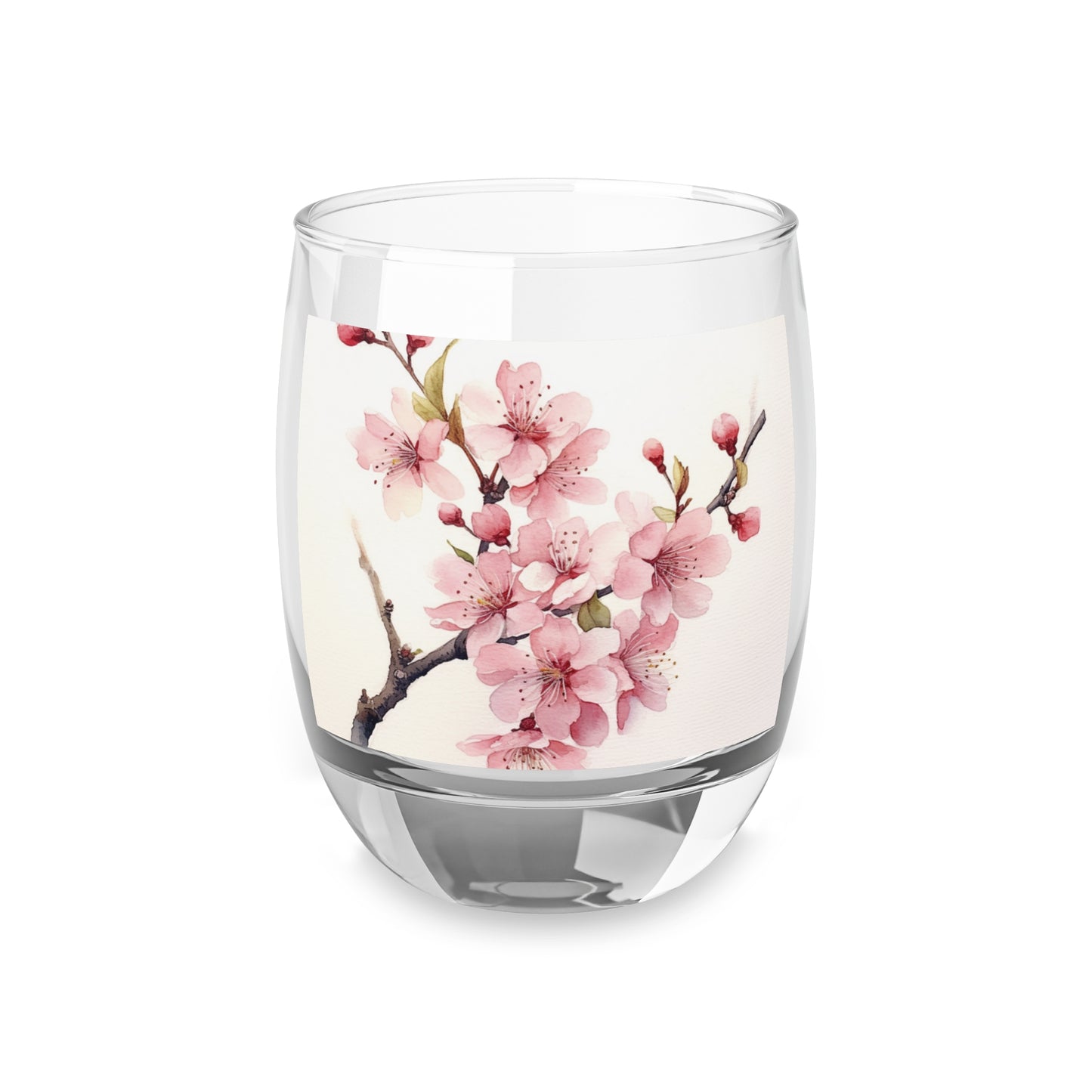Watercolor Cherry Blossom Whiskey Glass