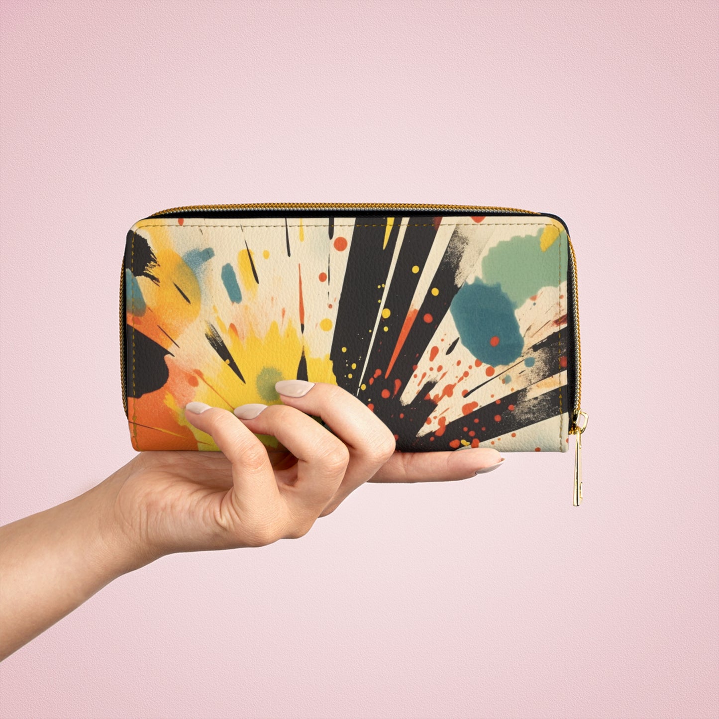 Cosmic Burst: Abstract Art Zipper Wallet
