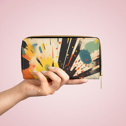 Cosmic Burst: Abstract Art Zipper Wallet