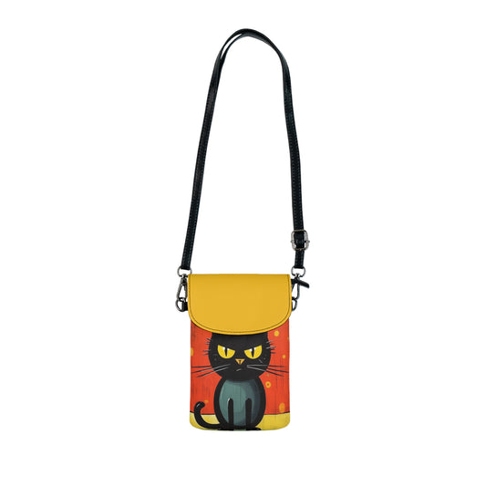 Fashionably Retro Feline: Midcentury Modern Small Cell Phone Wallet with a Vintage Cat-Inspired Flair