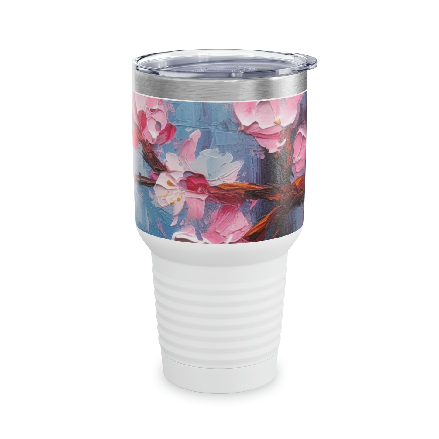 Artistic Elegance: Abstract Oil Painting Cherry Blossom Ringneck Tumbler