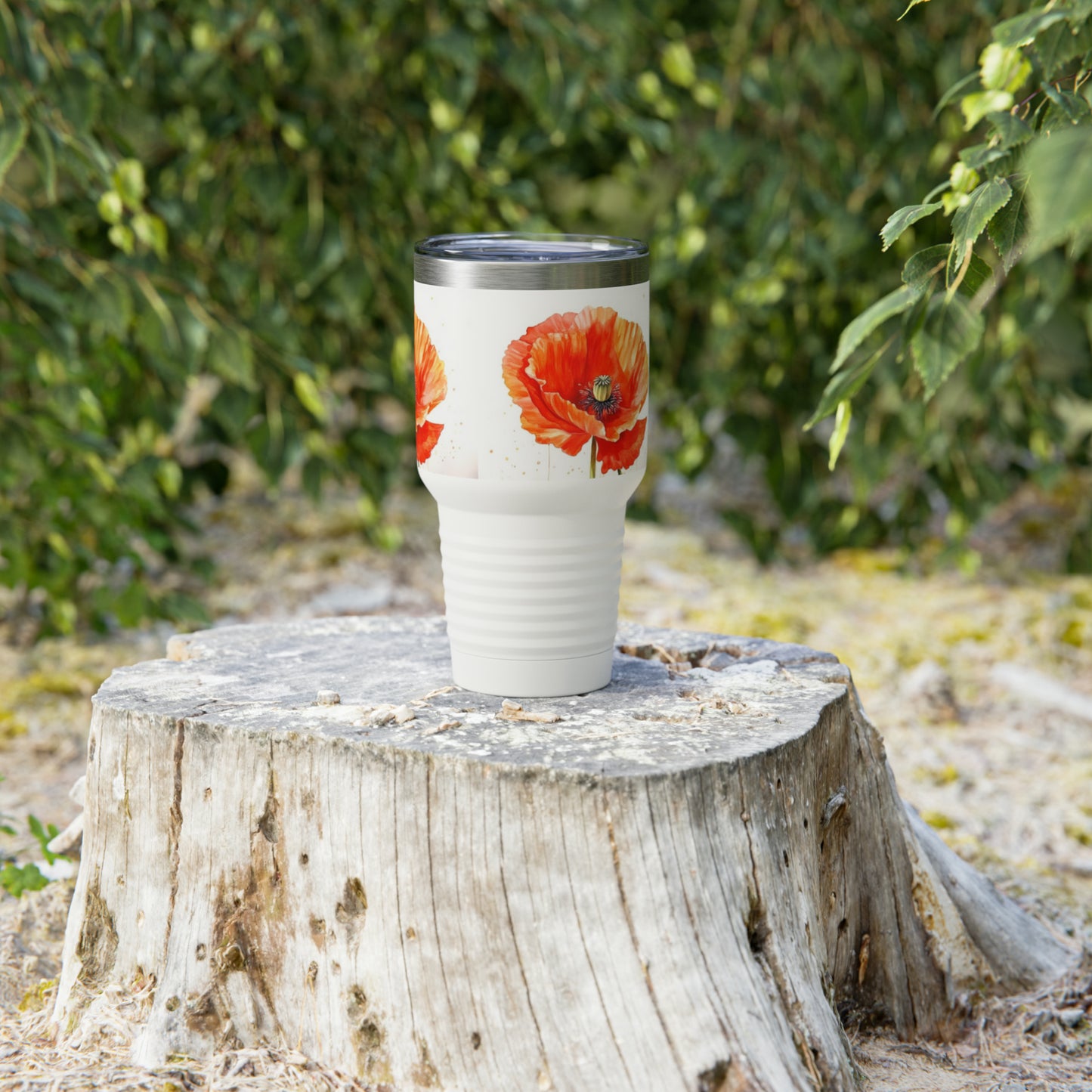 Vibrant Poppies: Ringneck Tumbler with Watercolor Floral Elegance